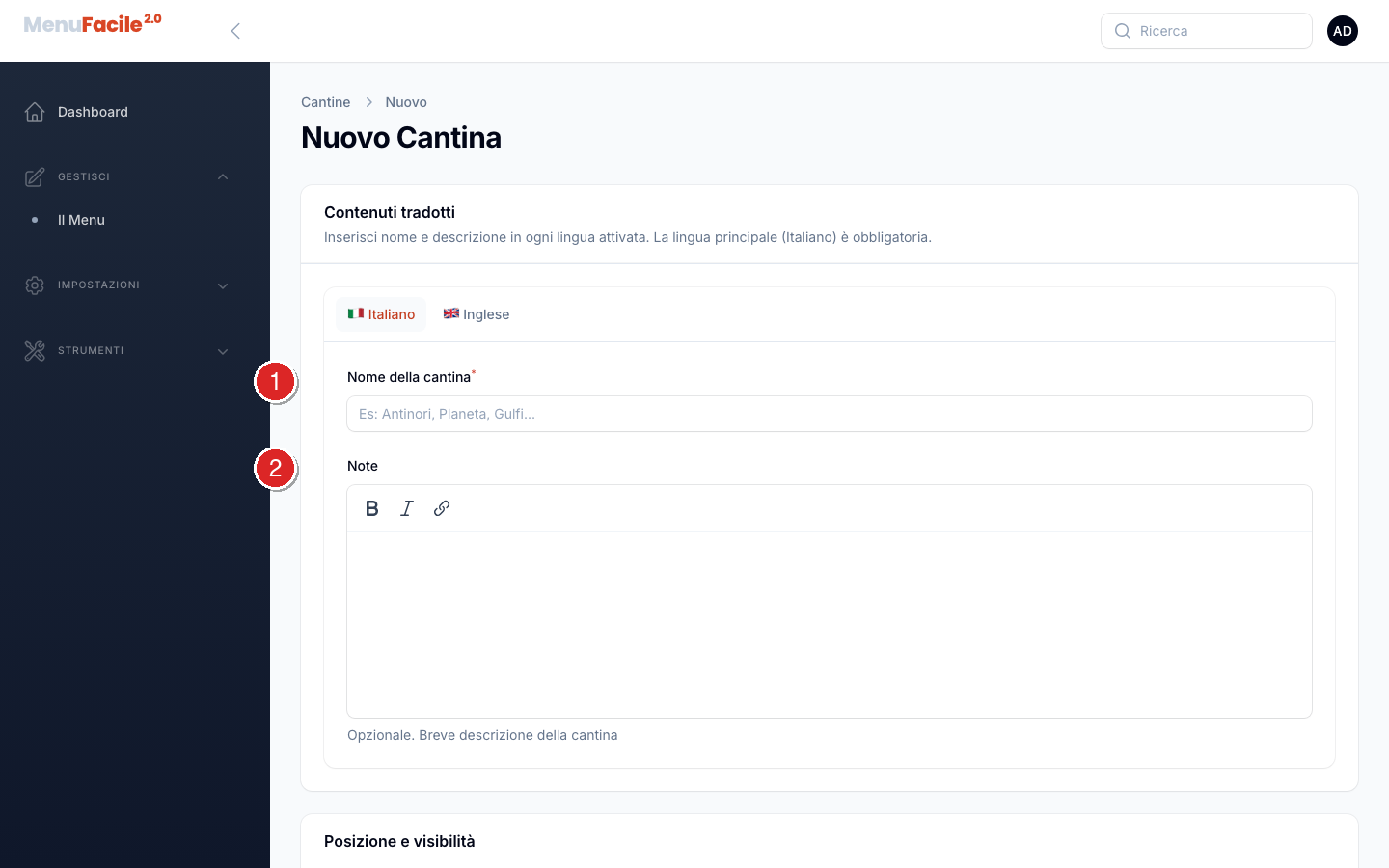 Form Nuova cantina